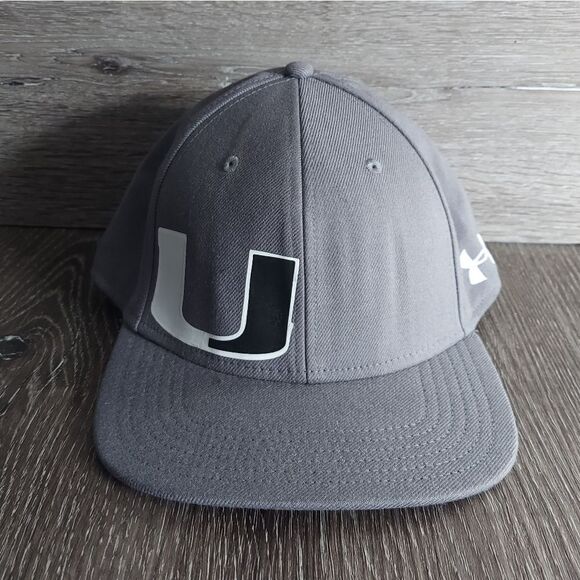 Under Armour Miami Hurricanes Gray Fitted Hat M/L - Picture 1 of 5